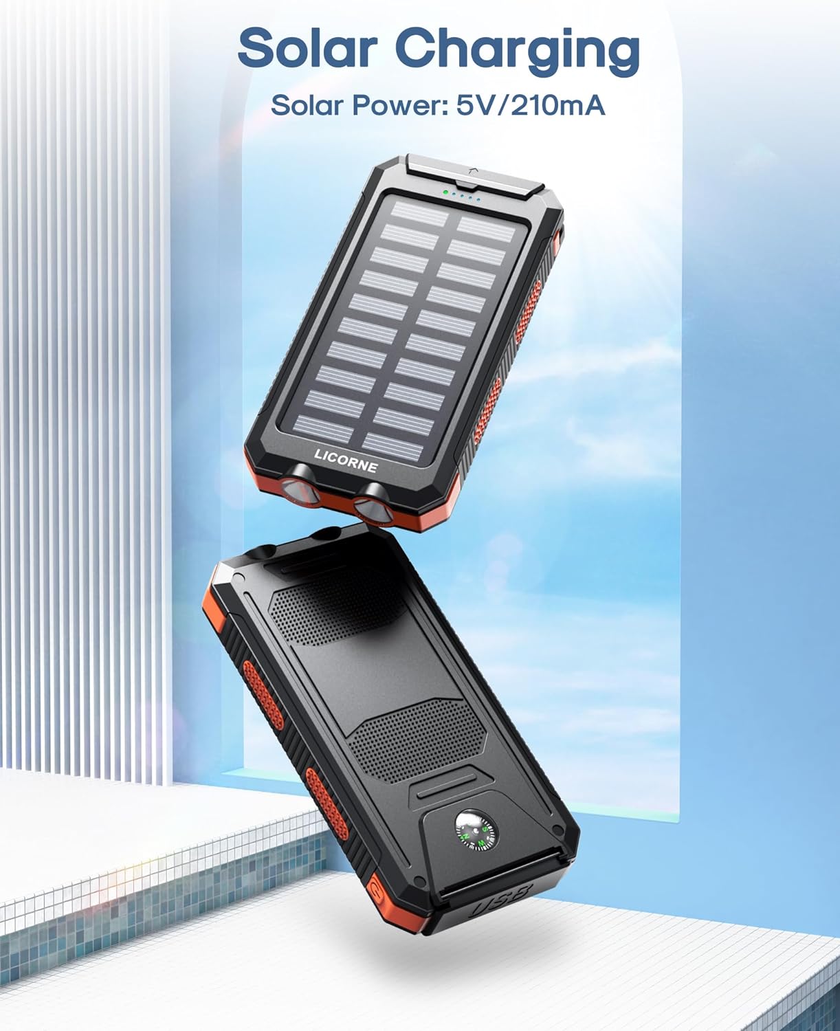 30000mAh Solar Power Bank - Fast Charging Portable Battery Pack with QC3.0 Dual USB Ports for All Devices (Orange)