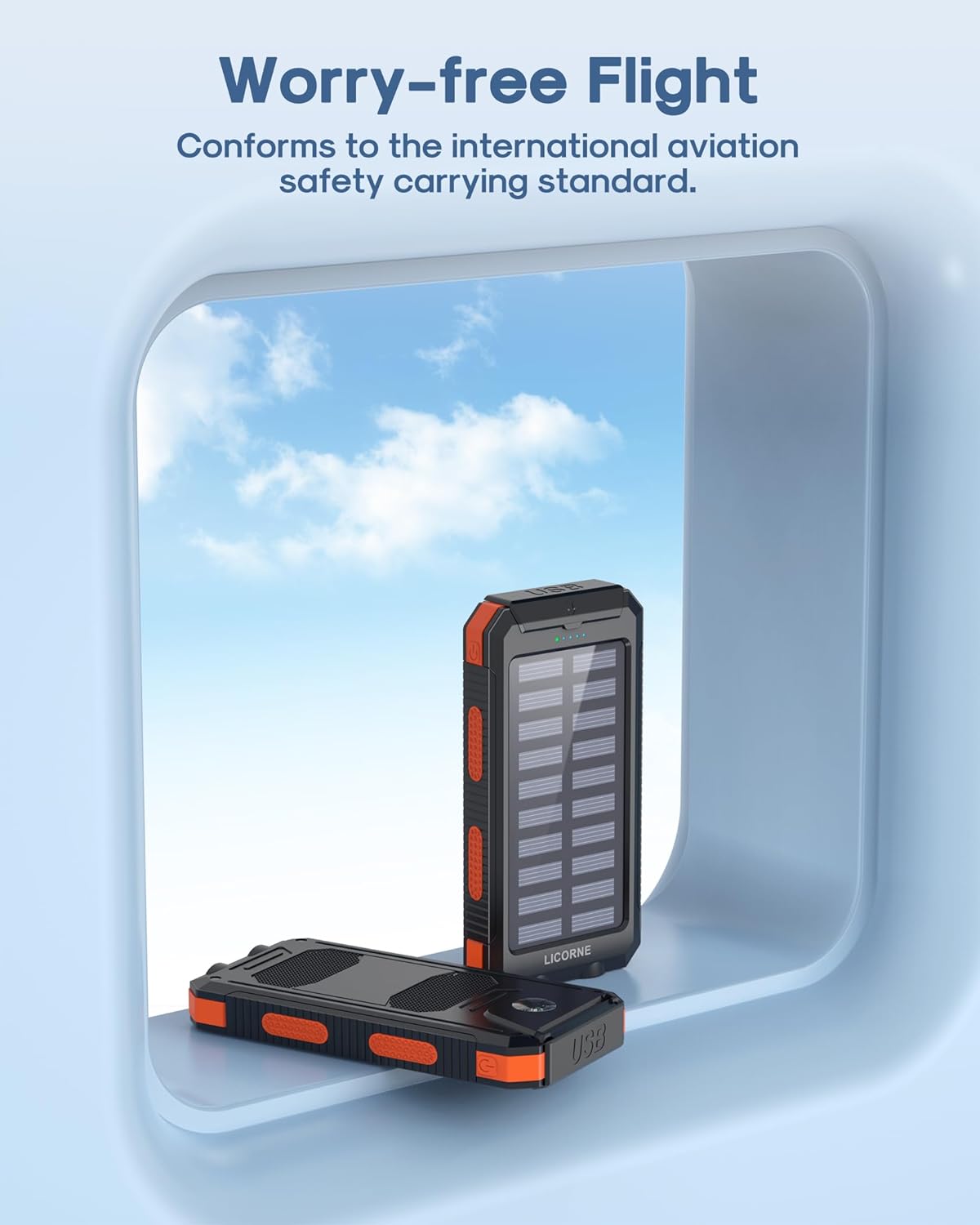 30000mAh Solar Power Bank - Fast Charging Portable Battery Pack with QC3.0 Dual USB Ports for All Devices (Orange)