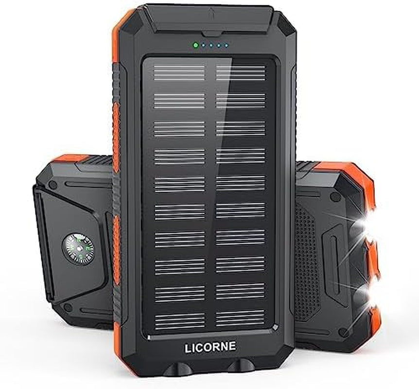 30000mAh Solar Power Bank - Fast Charging Portable Battery Pack with QC3.0 Dual USB Ports for All Devices (Orange)