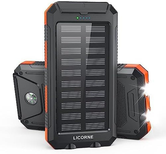 30000mAh Solar Power Bank - Fast Charging Portable Battery Pack with QC3.0 Dual USB Ports for All Devices (Orange)